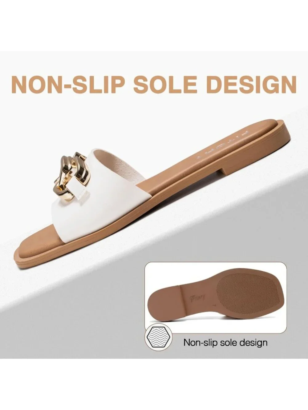 Women's White Summer Fashion Slides With Soft Leather Slip on Flat Sandals